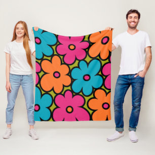 Colorful Retro Floral Pattern Fleece Deken