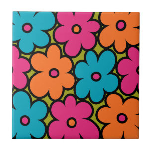 Colorful Retro Floral Pattern Tegeltje