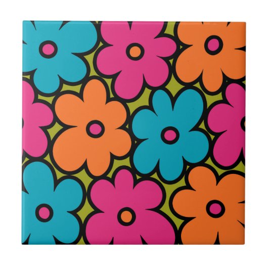 Colorful Retro Floral Pattern Tegeltje (Voorkant)