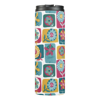 Colorful Retro Floral Pattern with Geometric Frame Thermosbeker