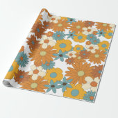Colorful Retro Flower Pattern Cadeaupapier (Uitgerold)