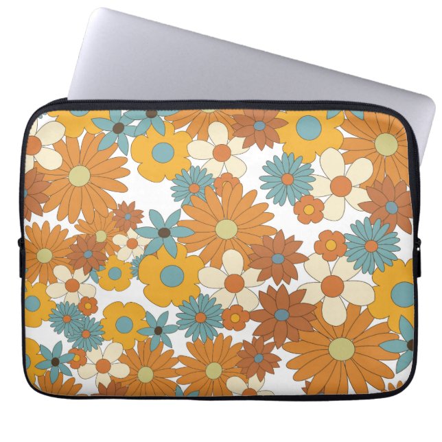 Colorful Retro Flower Pattern Laptop Sleeve (Voorkant)