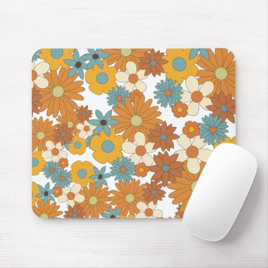 Colorful Retro Flower Pattern Muismat (Met muis)