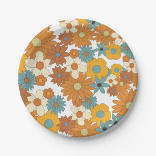 Colorful Retro Flower Pattern Papieren Bordje