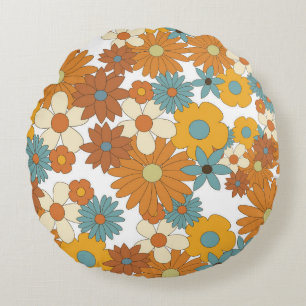 Colorful Retro Flower Pattern Rond Kussen