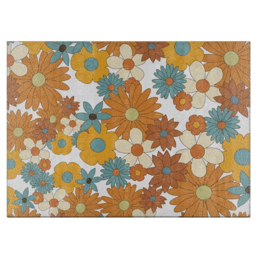 Colorful Retro Flower Pattern Snijplank (Voorkant)
