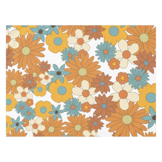 Colorful Retro Flower Pattern Tafelkleed (Voorkant (Horizontaal))