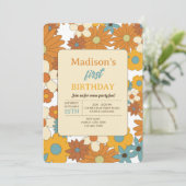 Colorful Retro Flower Pattern Theme Birthday Kaart (Staand voorkant)