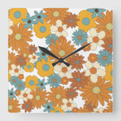 Colorful Retro Flower Pattern Vierkante Klok (Voorkant)