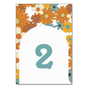 Colorful Retro Flowers 60's 70's Arch Wedding Kaart