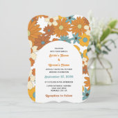 Colorful Retro Flowers 60's 70's Arch Wedding Kaart (Staand voorkant)