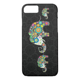 Colorful Retro Flowers Elephant Family iPhone 8/7 Hoesje