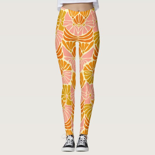 Colorful Retro Flowers Leggings (Voorkant)