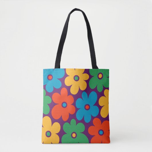 Colorful Retro Flowers Patroon Draagtas (Voorkant)