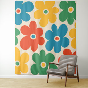 Colorful Retro Flowers Patroon Wandkleed