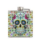Colorful Retro Flowers Skull Heupfles (Achterkant)