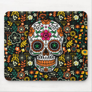 Colorful Retro Flowers Sugar Skull Muismat