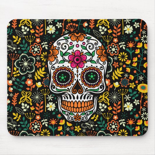 Colorful Retro Flowers Sugar Skull Muismat (Voorkant)