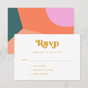 Colorful Retro Geometric Wedding   Geel RSVP Kaartje