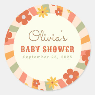Colorful Retro Groovy Daisy Flower Baby shower Ronde Sticker