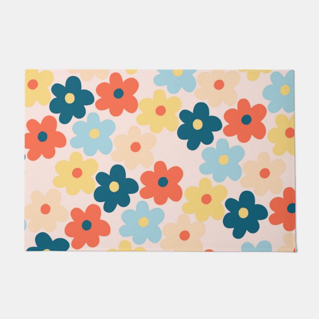 Colorful Retro Hippie Flower Pattern Deurmat (Voorkant)