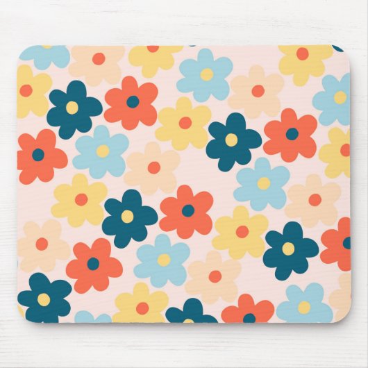 Colorful Retro Hippie Flower Pattern Muismat (Voorkant)