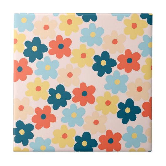 Colorful Retro Hippie Flower Pattern Tegeltje (Voorkant)
