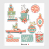 Colorful Retro Kerstfeestdag Sticker (Vel)