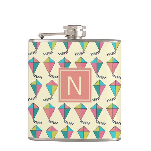 Colorful Retro Kite Pattern Monogram Heupfles (Voorkant)