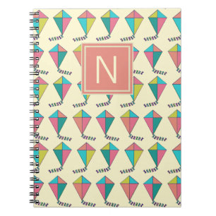 Colorful Retro Kite Pattern Monogram Notitieboek