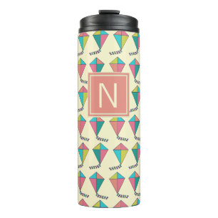 Colorful Retro Kite Pattern Monogram Thermosbeker