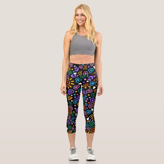 Colorful Retro Memphis Pattern Capri Leggings for  (Recto)