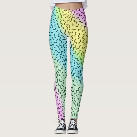 Colorful Retro Memphis Pattern Pastel Leggings (Voorkant)