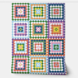 Colorful Retro Mid-Century Mid-Mod Crochet Blossom Behang
