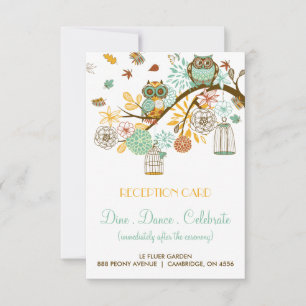 Colorful Retro Owls Fall Wedding Reception Kaart