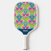 Colorful Retro Pattern Monogram Name Pickleball Paddle (Achterkant)