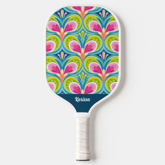 Colorful Retro Pattern Monogram Name Pickleball Paddle (Voorkant)