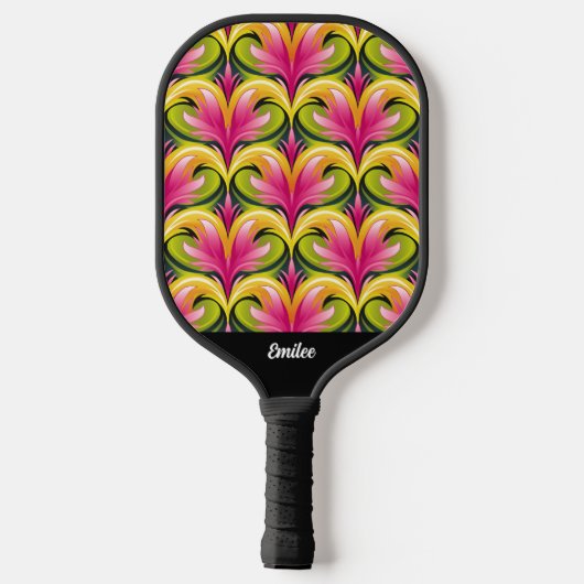 Colorful Retro Pattern Monogram Name Pickleball Paddle (Achterkant)