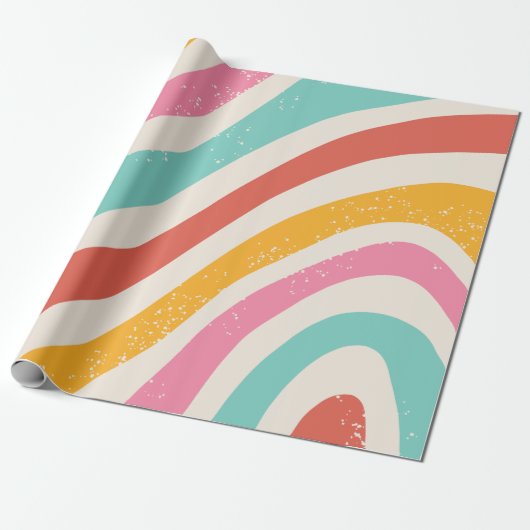 Colorful Retro Patterned Cadeaupapier (Uitgerold)