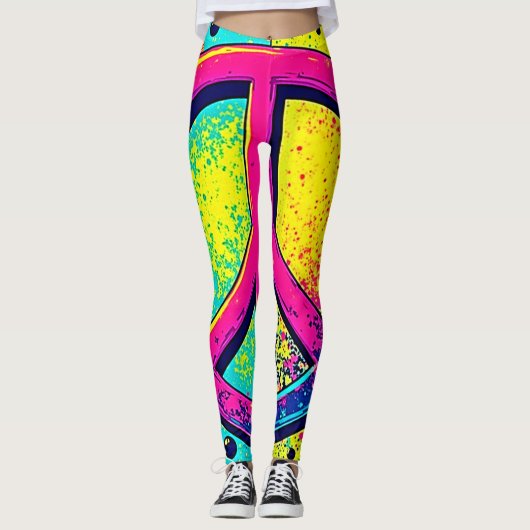 Colorful Retro Peace Sign Leggings (Voorkant)