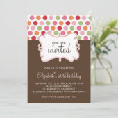 Colorful Retro Polka Dots Birthday Invitation Kaart (Staand voorkant)