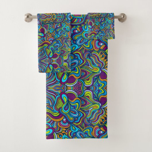 Colorful Retro Psychedelic Abstracte Swirls Bad Handdoek (Insitu)