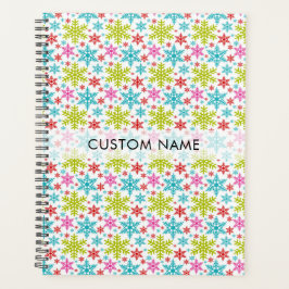 Colorful Retro Snowflakes Christmas Custom Name Planner
