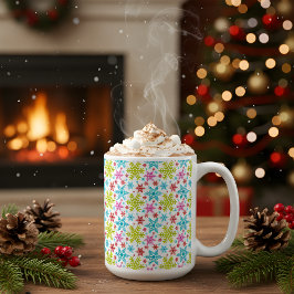 Colorful Retro Snowflakes Christmas  Koffiemok