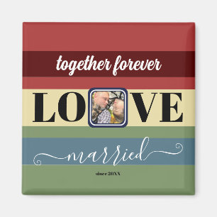 Colorful Retro Stripes Single Couple Photo Magnet Magneet