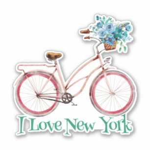 Colorful Retro Style-fiets Ik hou van New York Sticker