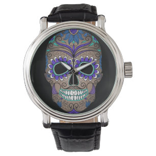 Colorful Retro Sugar Skull Horloge