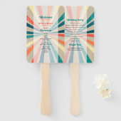 Colorful Retro Sunburst Wedding Programme Handwaaier (Voorkant en achterkant)