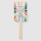 Colorful Retro Sunburst Wedding Programme Handwaaier (Achterkant)