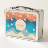 Colorful Retro Waves & Daisies Patroonmonogram (Achterkant)